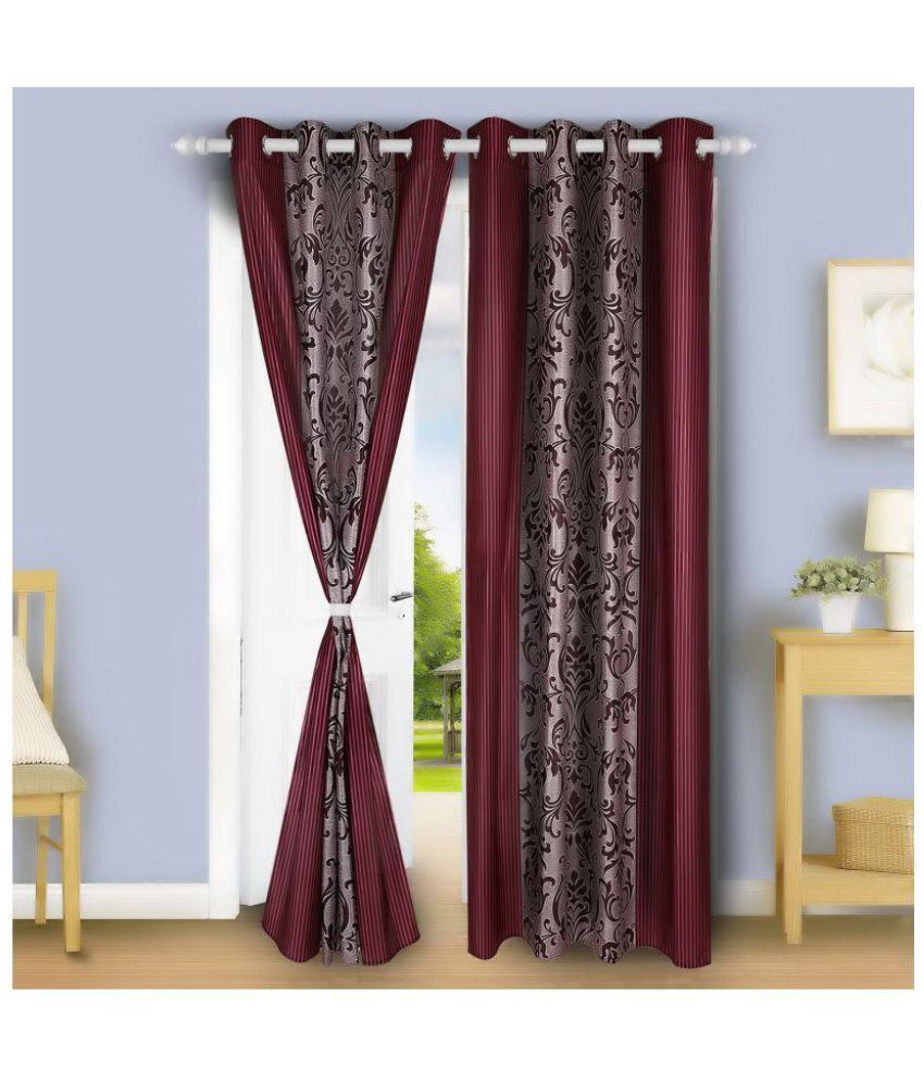     			E-Retailer Set of 2 Long Door Eyelet Curtains Floral Brown