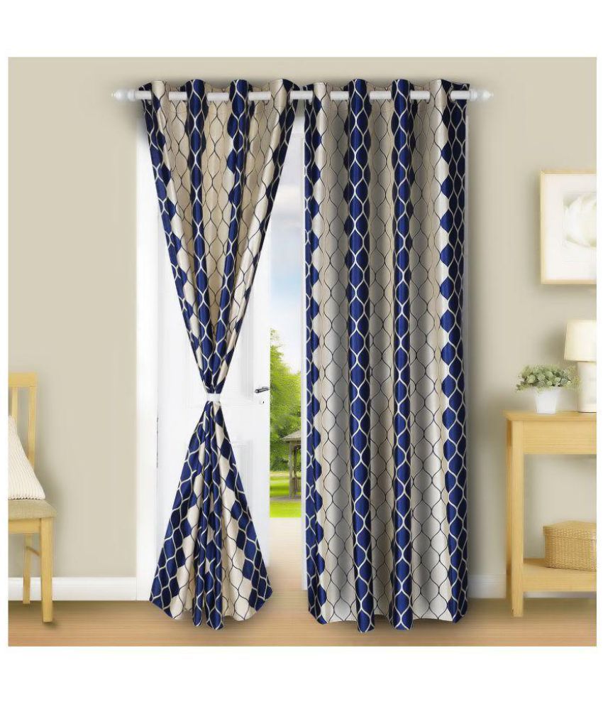     			E-Retailer Set of 2 Long Door Eyelet Curtains Floral Blue
