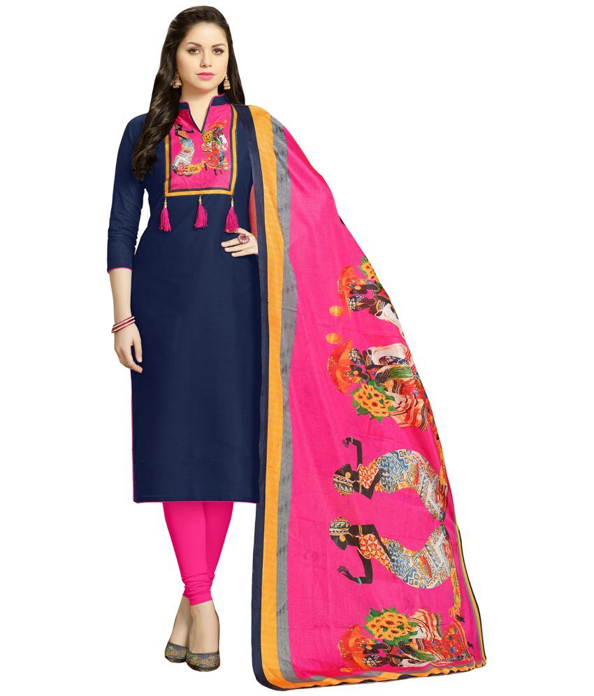 saree mall blue and pink embroidered