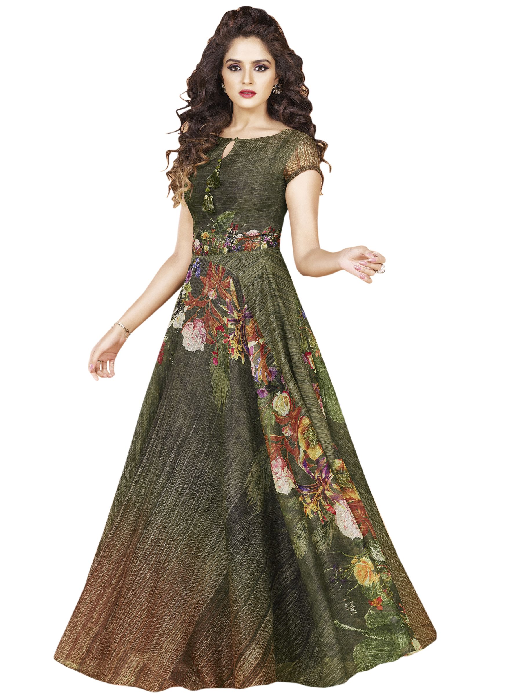 Stylee Lifestyle Green Silk Gowns - Buy Stylee Lifestyle Green Silk ...