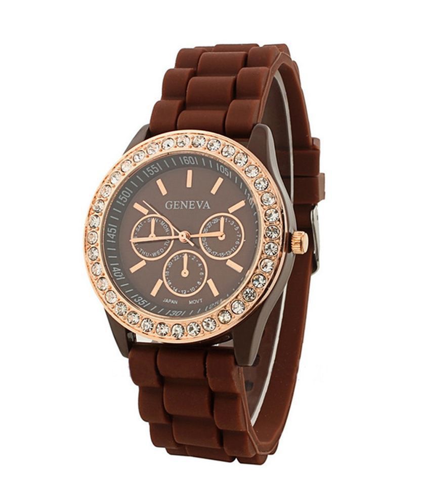 RJL Silicone Strap Analog Brown color Women watch Price in India: Buy ...
