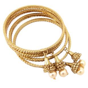 Biyu Pearl Collection LCT CZ Gold Plated Stone 4pc Bangles for Womens Girls