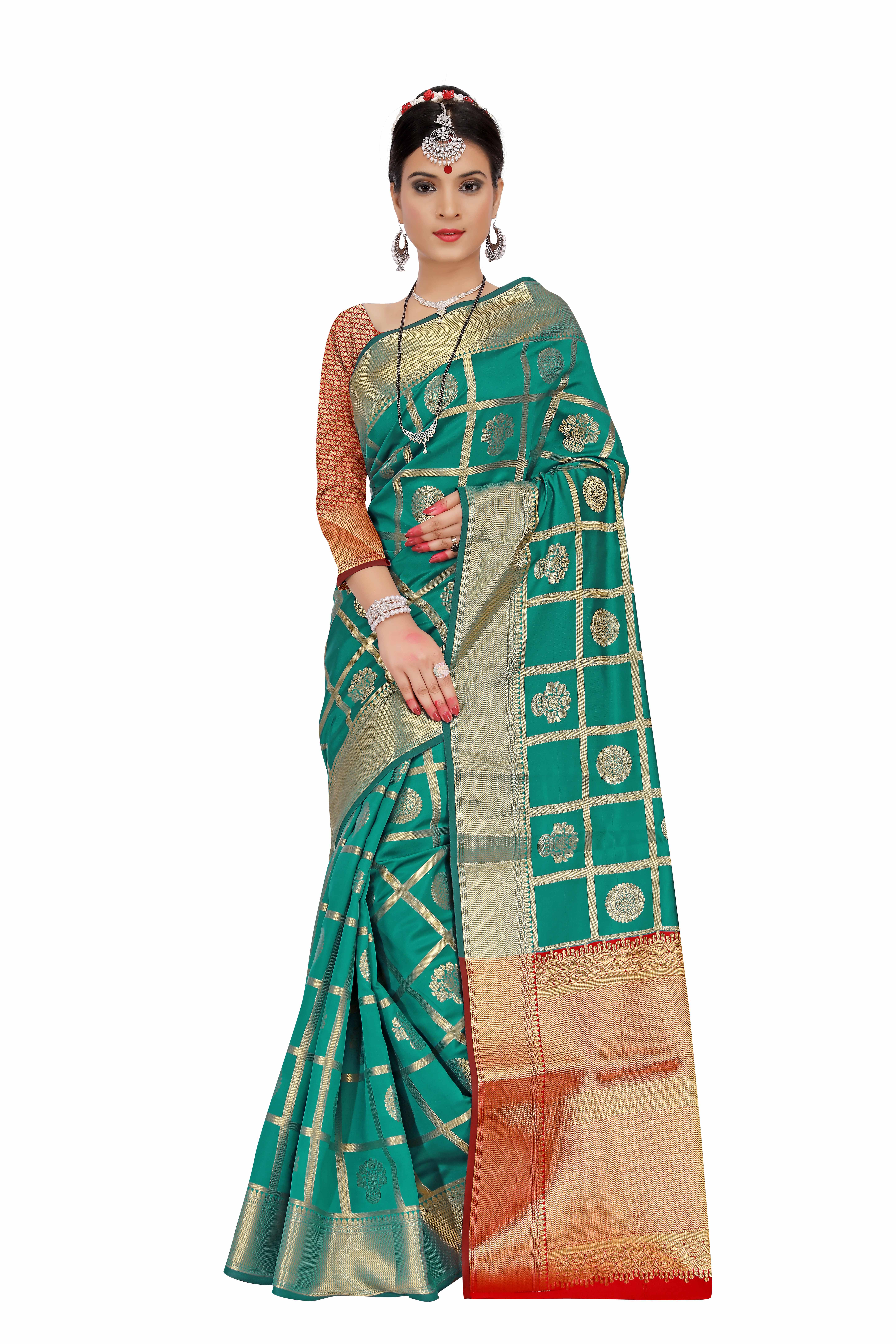 Just Fashion Green and Beige Banarasi Silk Saree