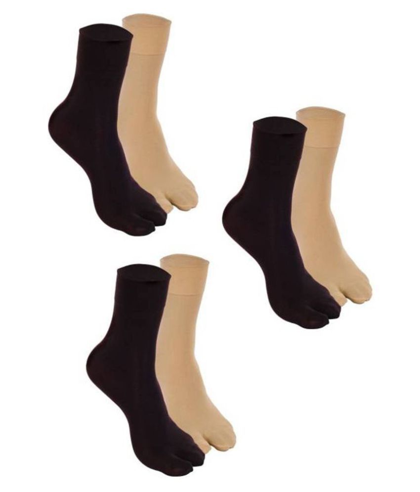     			Tahiro Black & Beige Cotton Thumb Ankle Length Socks - Pack Of 6