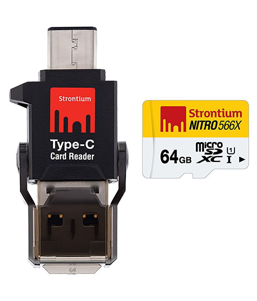     			Strontium Nitro 64GB MicroSDXC UHS-I Memory Card with Type-C Card Reader Up to 85MB/s (SRN64GTFU1P)