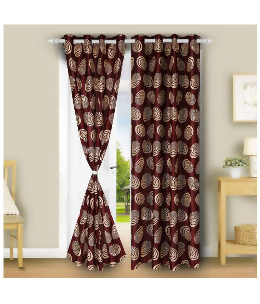     			E-Retailer Set of 2 Door Eyelet Curtains Floral Brown