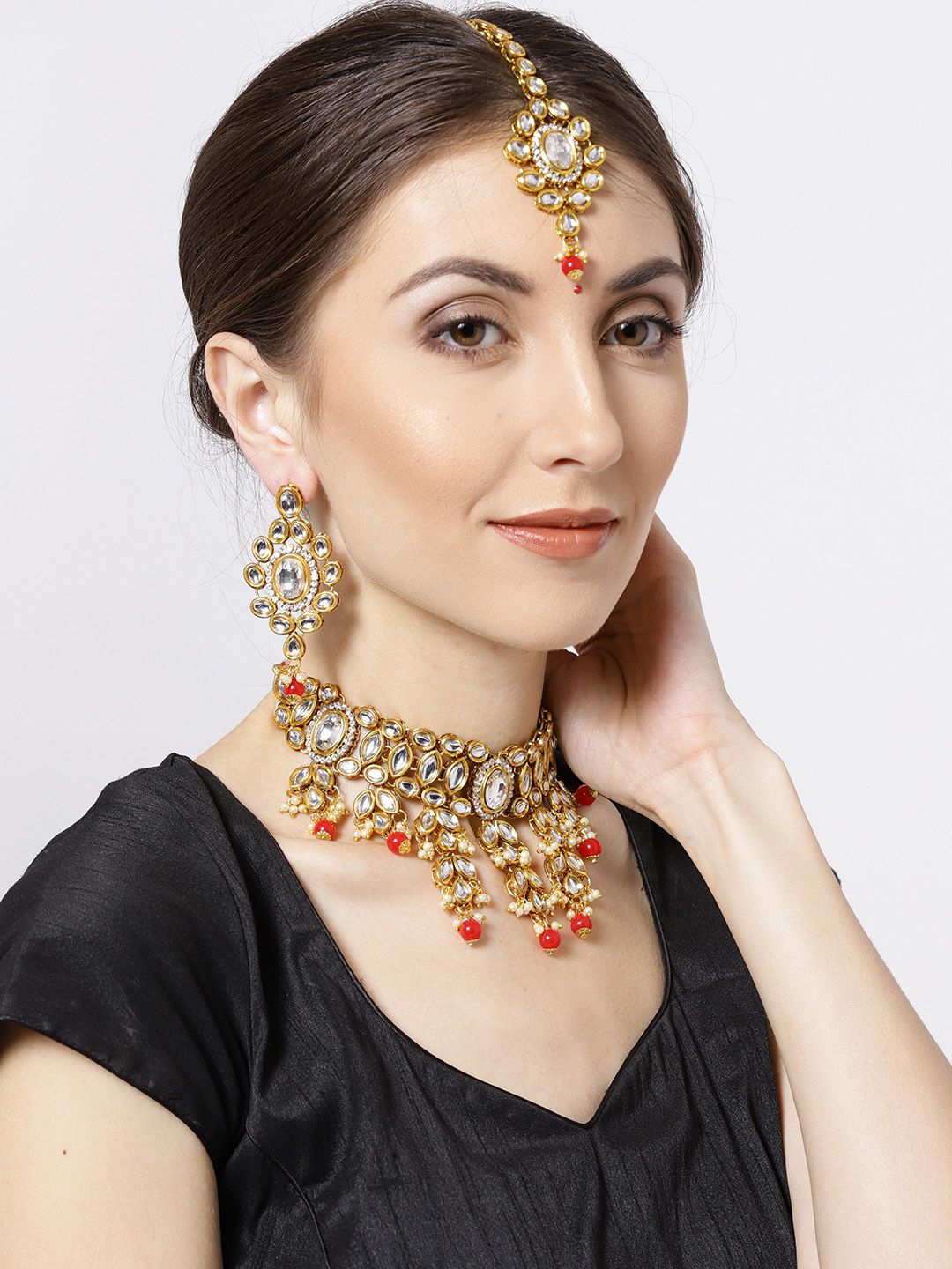 Priyaasi Gold-Toned & Red Kundan-Studded Jewellery Set - Buy Priyaasi ...