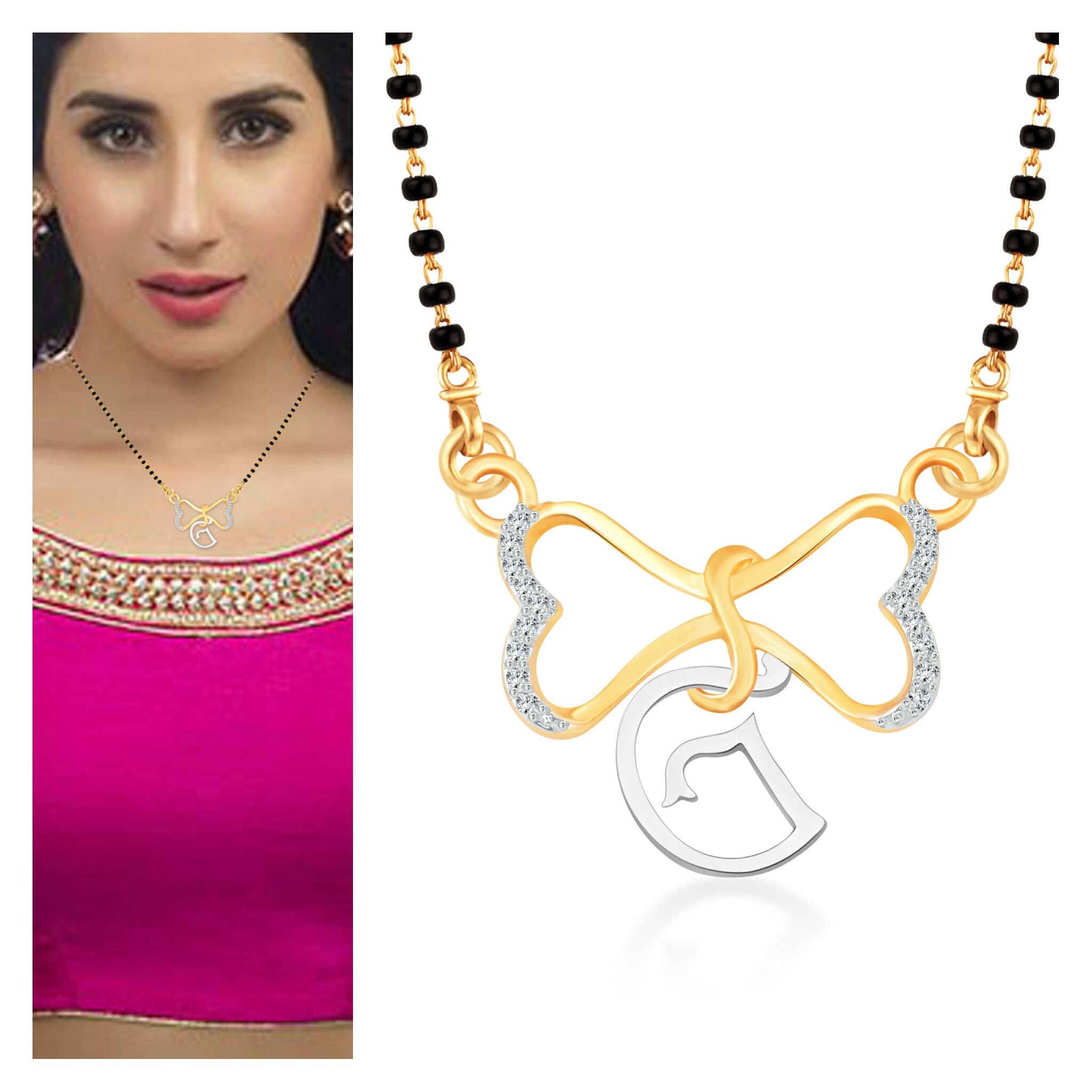     			Vighnaharta Anniversary Gift initial "G" alphabet CZ Gold and Rhodium Plated Alloy Mangalsutra for Women- [VF1238MSPG]