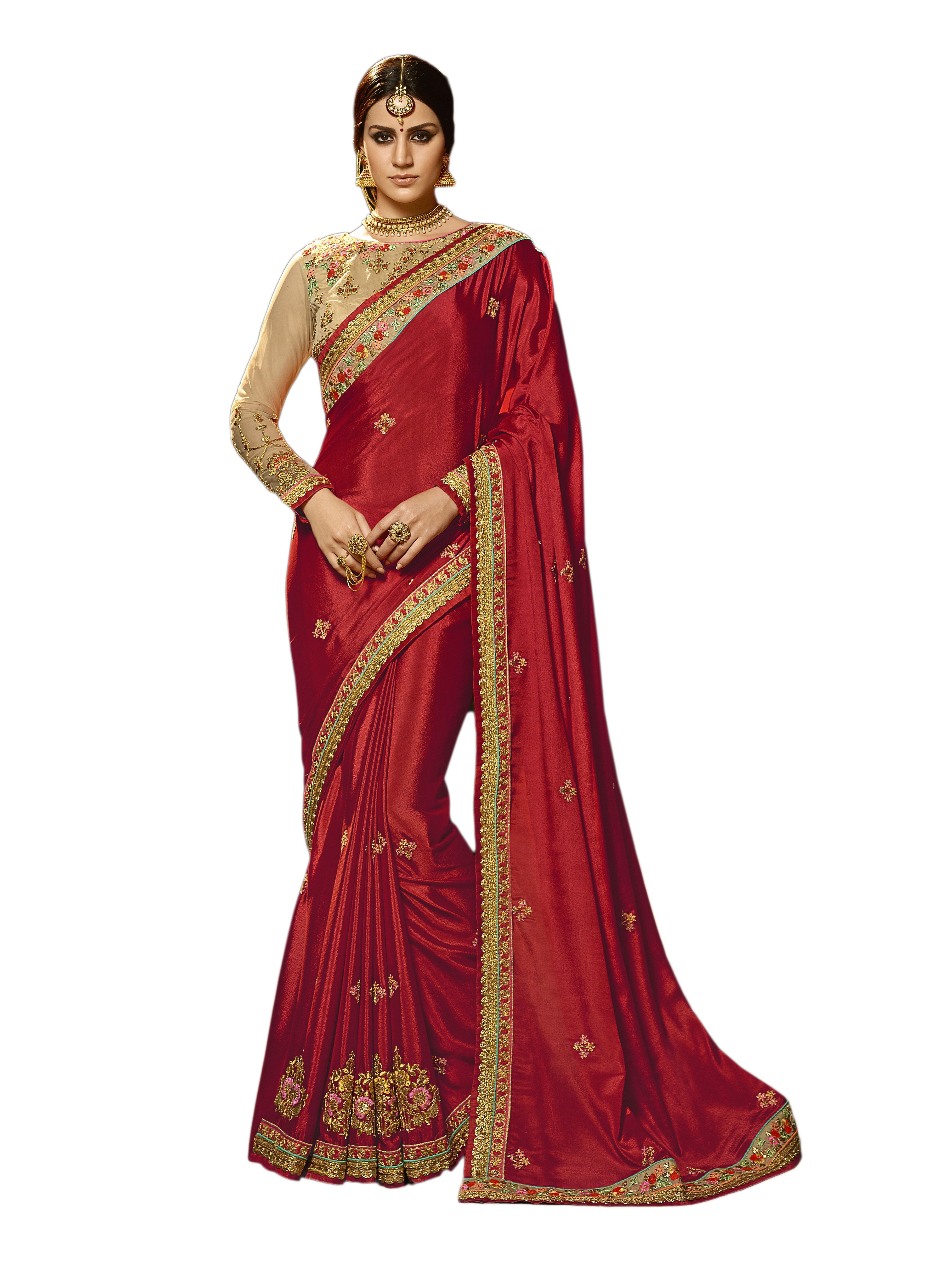 G J Kheni Red and Brown Silk Saree - Buy G J Kheni Red and Brown Silk ...