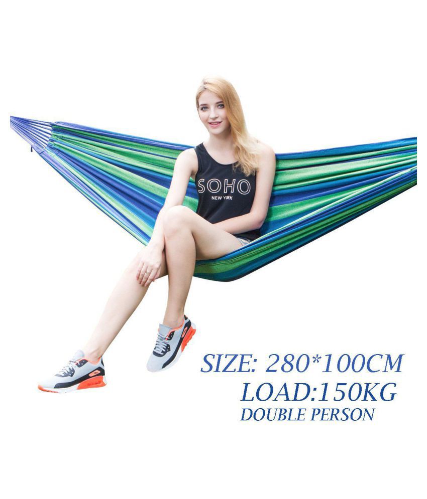     			Baskety Portable Outdoor Hammock Hang Bed Travel Camping Swing Canvas with Backpack (blue 280*100 CM (2 Person) 150 kg)
