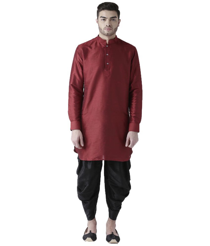     			Deyann Red Silk Blend Dhoti Kurta Set