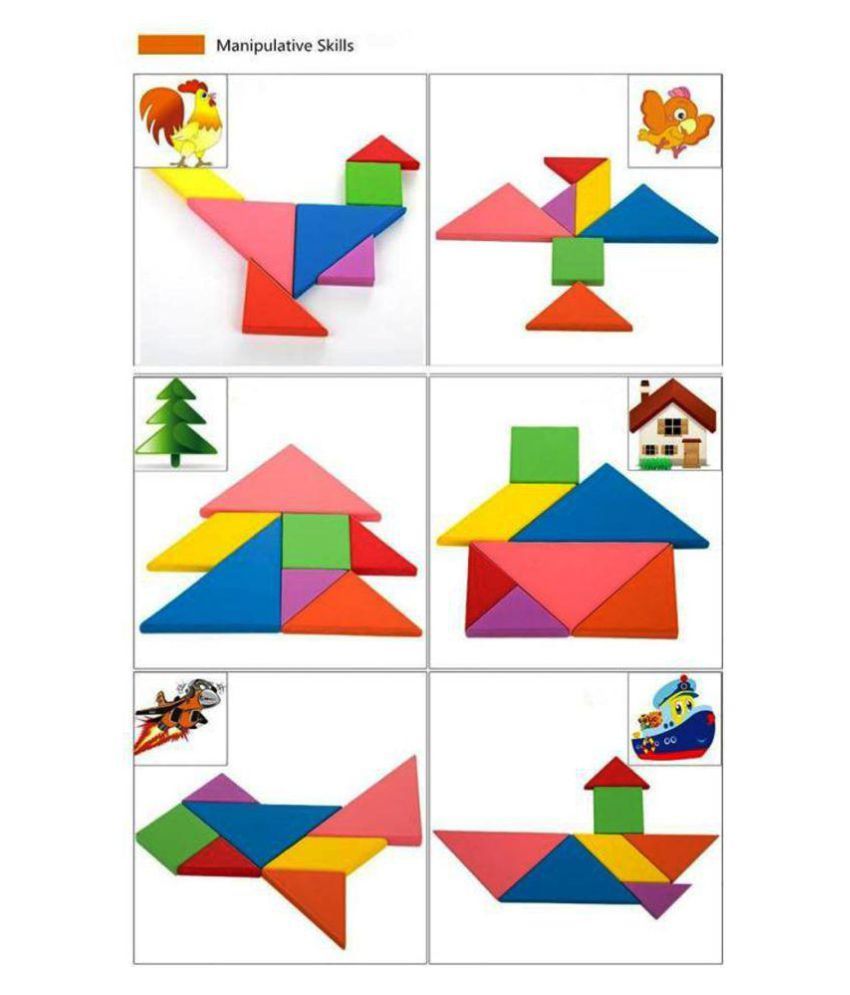 Details about / Educational Wooden Seven Piece Puzzle Jigsaw Tangram Brain Teasers Baby Toy P1K6