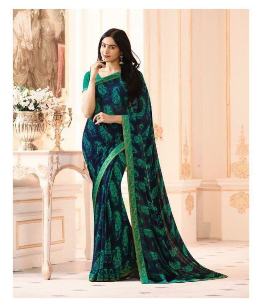     			Gazal Fashions - Green Chiffon Saree With Blouse Piece (Pack of 1)