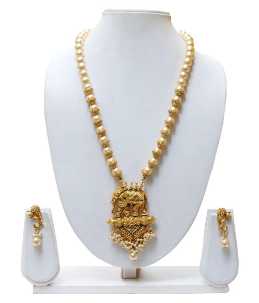 Lookethnic Antique Gold Plated Elephant Design Artificial Pearl Necklace Jewellery Set With ...