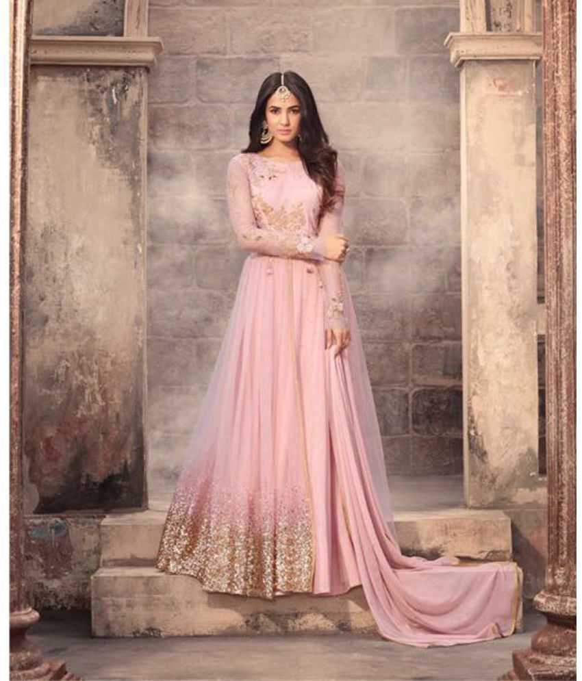 Krishna Tex Pink Net Anarkali Semi-Stitched Suit - Buy Krishna Tex Pink ...
