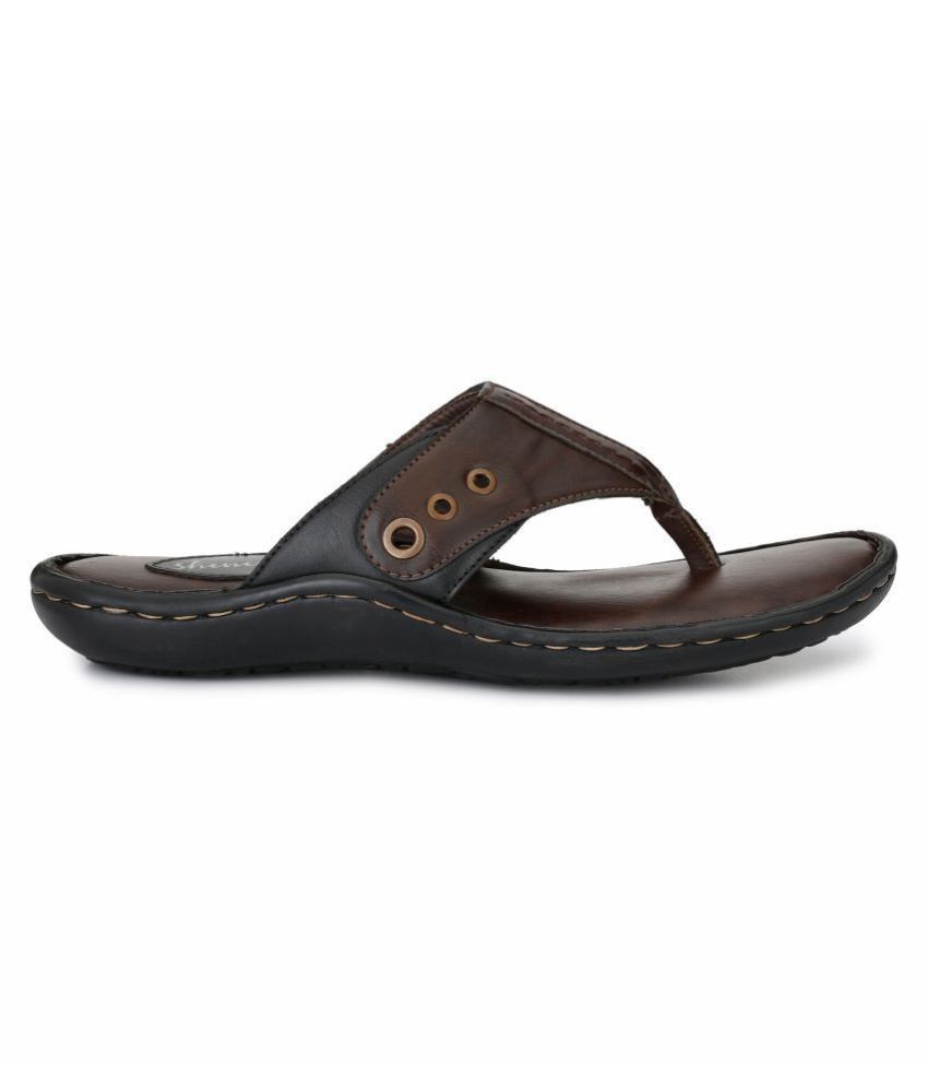 shences brown leather slippers