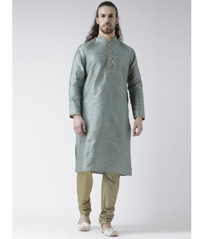     			Deyann Green Silk Blend Kurta Pyjama Set