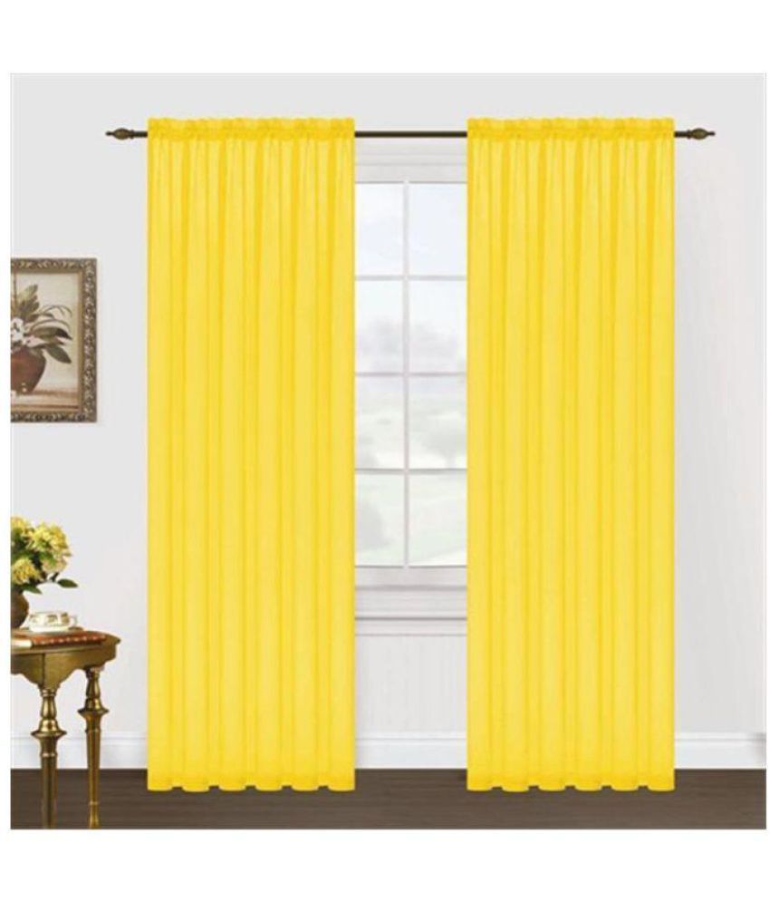     			Phyto Home Solid Blackout Eyelet Door Curtain 7 ft Pack of 2 -Yellow