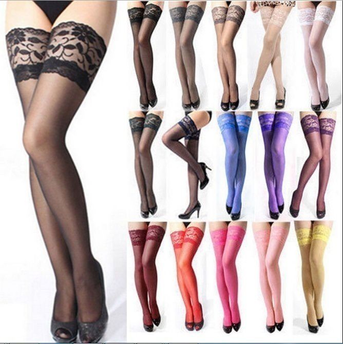 9 Colors Sexy Womens Sheer Lace Top Thigh High Sexy Lingerie Stockings