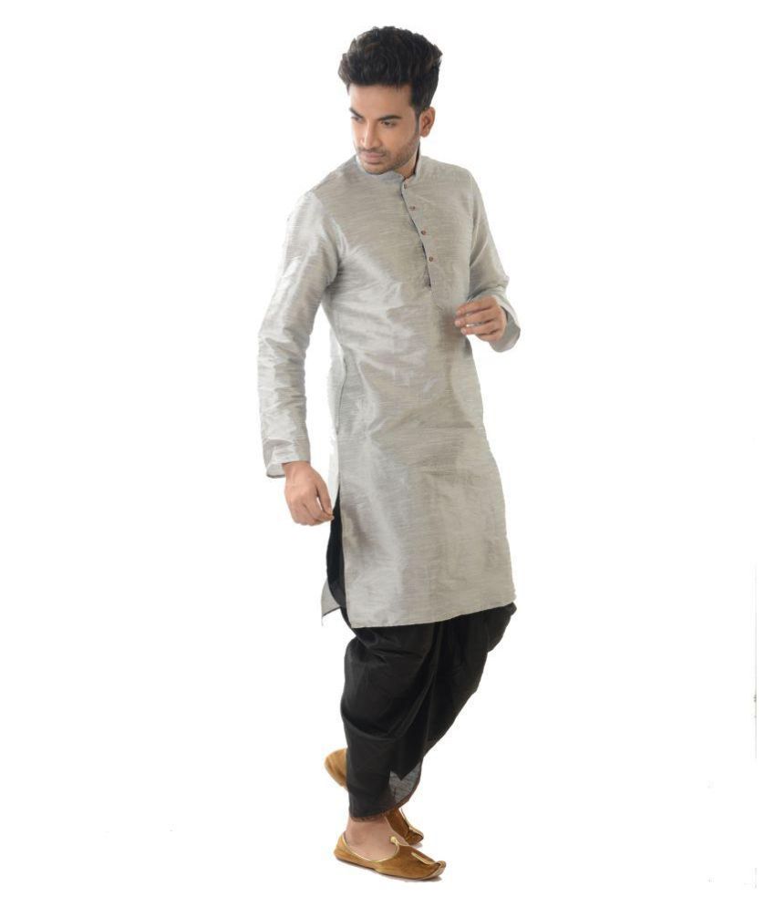     			Deyann Silver Silk Blend Dhoti Kurta Set