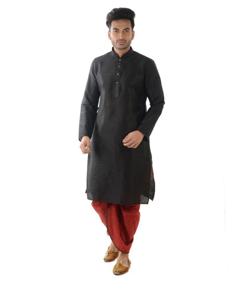     			Deyann Black Silk Blend Dhoti Kurta Set