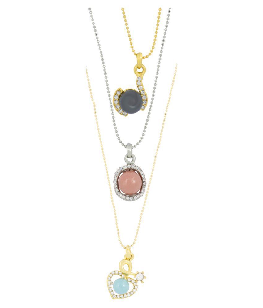     			The Jewelbox Trendy Rhodium Plated Brass American Diamond Pearl Combo Necklace Pendant Chain Set Girls