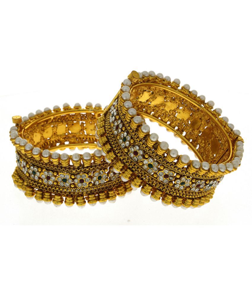 Anuradah Art Golden Finish Styled With Multi Colour Studded Kundan Stone Classy Traditional Kada/Bangles Set For Women 