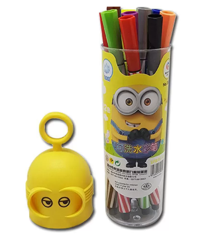 MINION CARTOON SHAPE SKETCH PEN STATIONARY KIT PENS 2 PACK OF RED COLOR BOX  (24 SKETCH