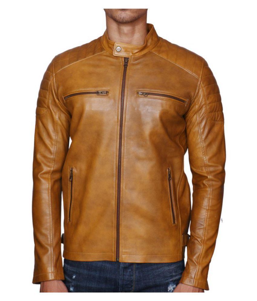 MOZRI Yellow Leather Jacket - Buy MOZRI Yellow Leather Jacket Online at ...