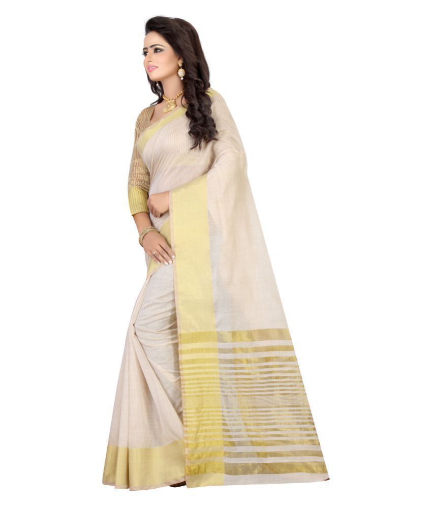 HashTag Fashion Off White Silk Saree Buy HashTag Fashion Off White