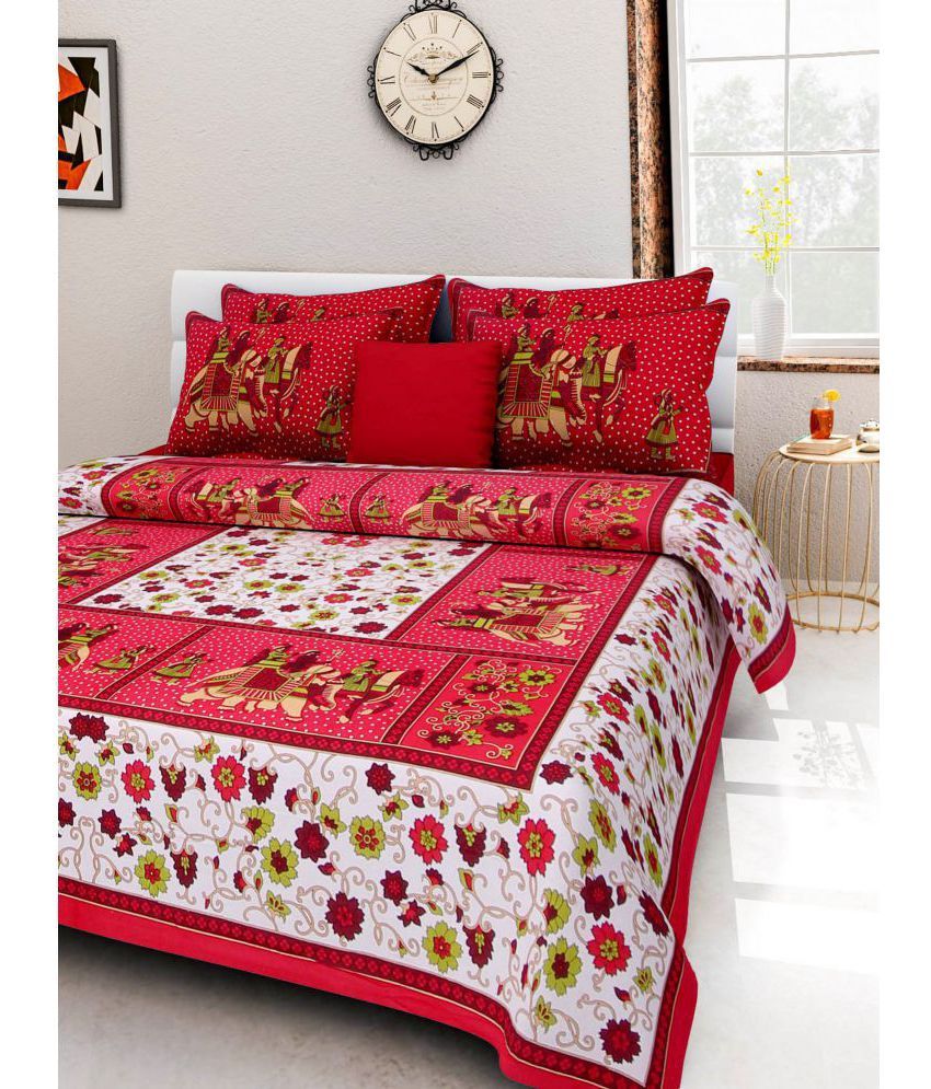     			Indian Royal Fashion Cotton Double Bedsheet with 2 Pillow Covers