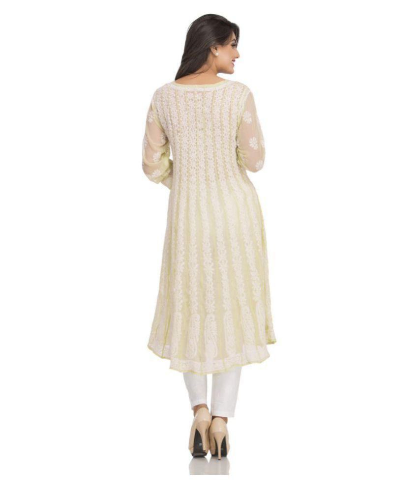 Ada Yellow Georgette Anarkali Lucknow Chikan Kurti Buy Ada Yellow