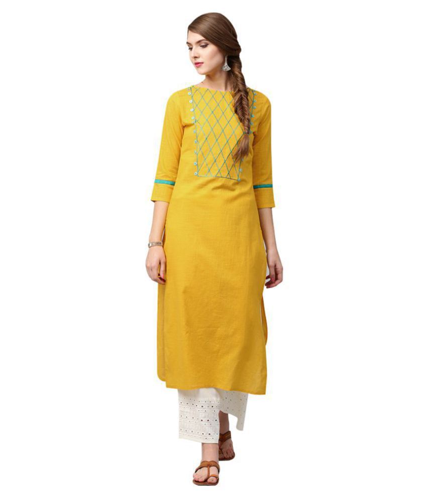 yellow cut sleeves kurti