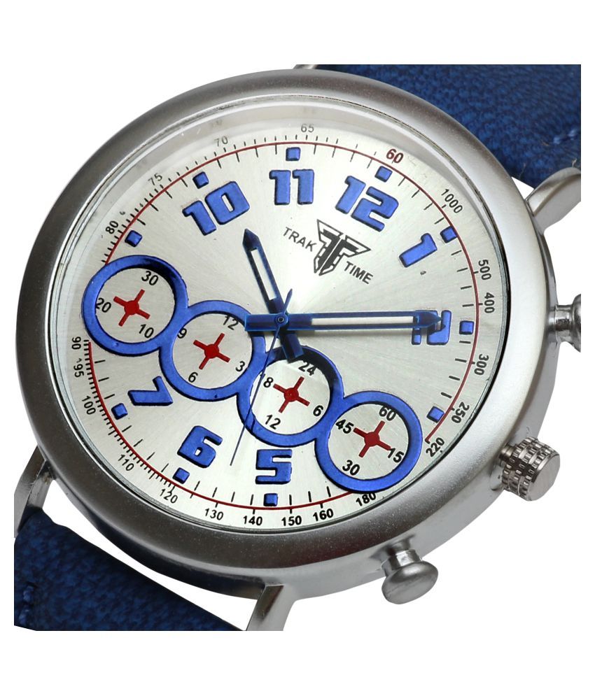 Traktime Tachymeter Speedmaster Wrist Watch for Men with Blue Leather