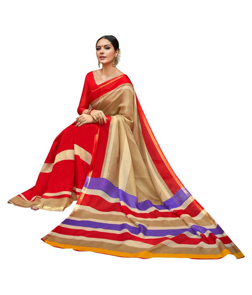     			Shaily Retails Red and Beige Cotton Silk Saree