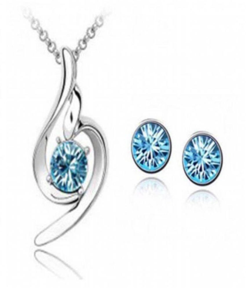 Combo of Blue crystal Pendant chain & Earrings Buy Combo of Blue crystal Pendant chain