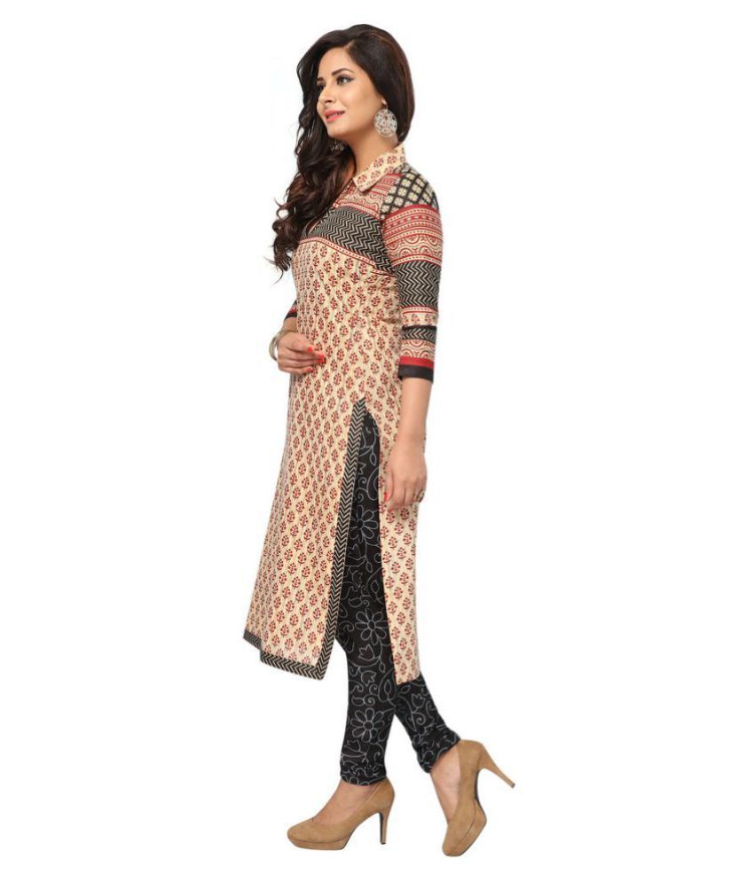 JAIPUR FABRICS Black and Beige Cotton Dress Material Buy JAIPUR FABRICS Black and Beige Cotton