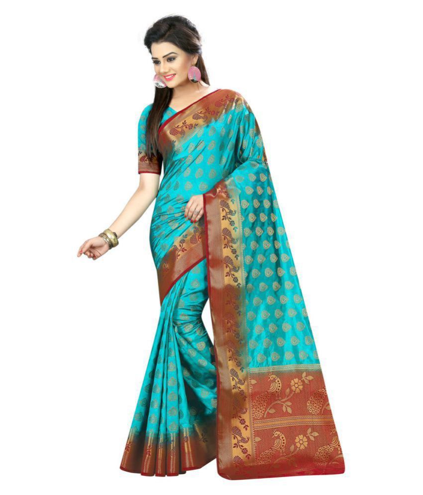 Indian Robe Blue Nylon Saree Buy Indian Robe Blue Nylon Saree Online