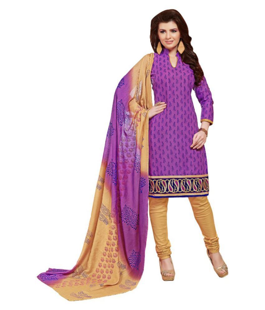 JAIPUR FABRICS Purple Cotton Dress Material - Buy JAIPUR FABRICS Purple Cotton Dress Material 