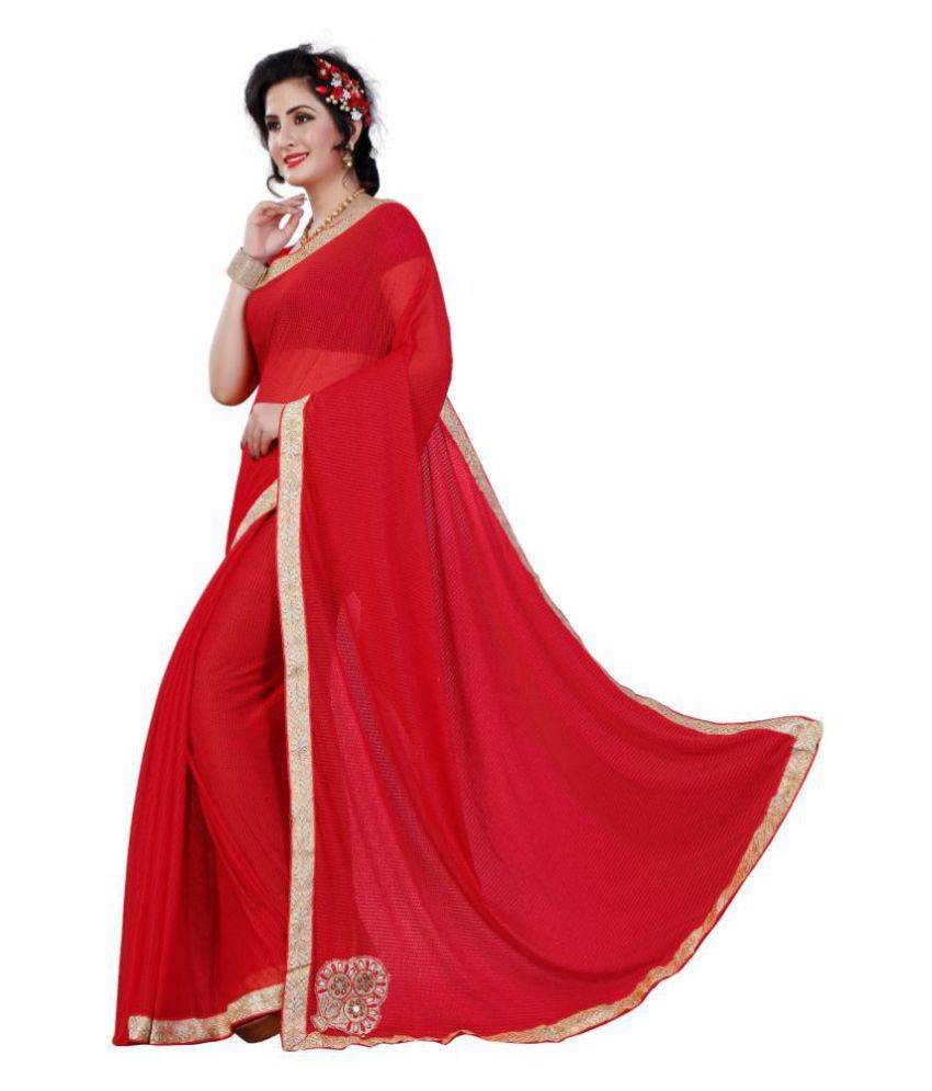 Fab Liza Red Lycra Saree Buy Fab Liza Red Lycra Saree Online At Low 4850