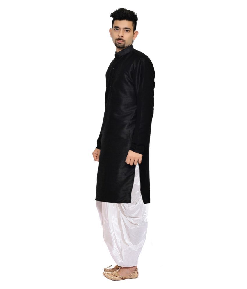 AMG Black Silk Dhoti Kurta Set Pack of 1 - Buy AMG Black Silk Dhoti ...