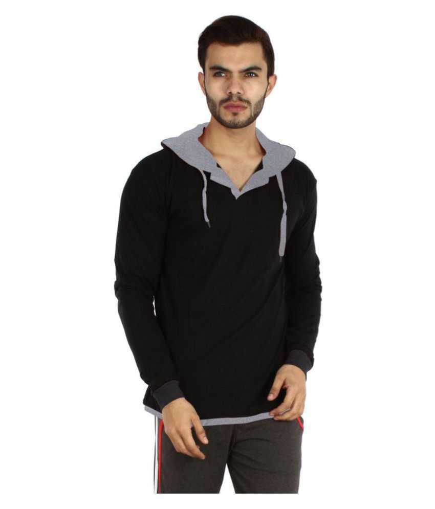 V3SQUARED Black Hooded T-Shirt - Buy V3SQUARED Black Hooded T-Shirt ...