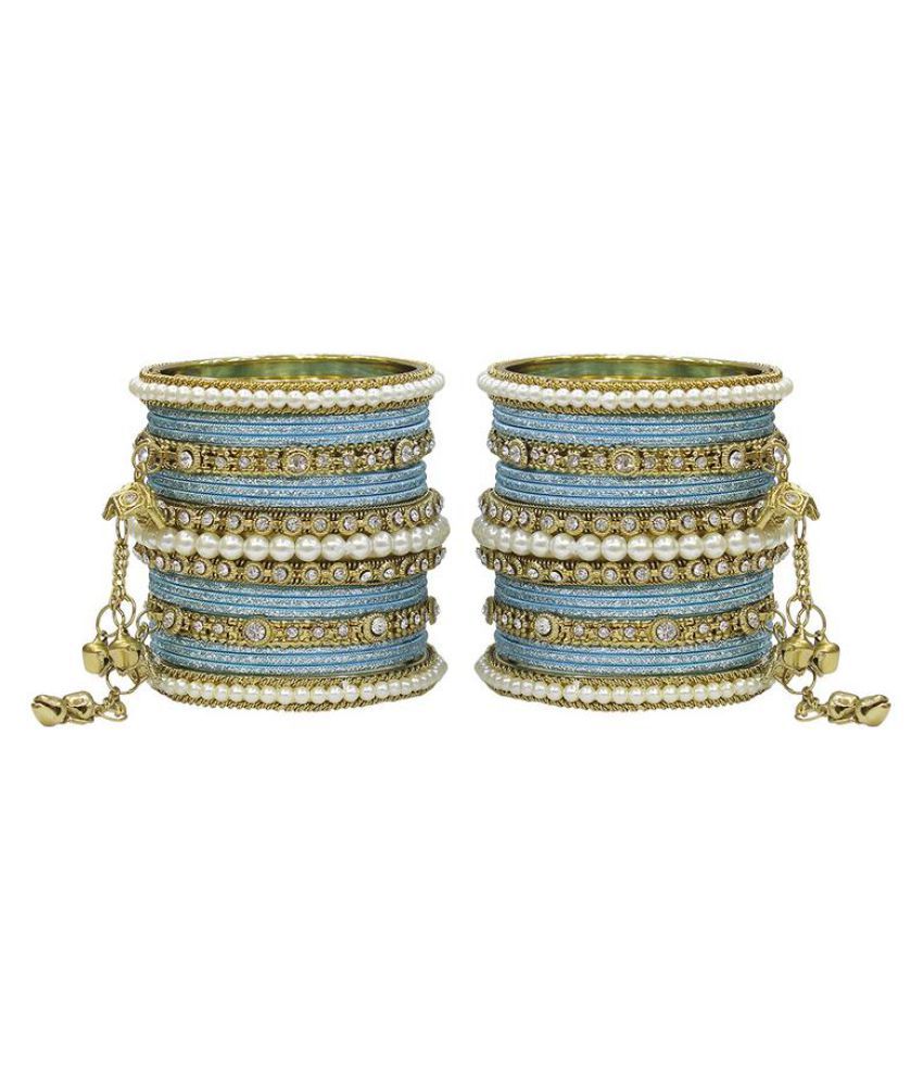 MUCH MORE Elegant Sky Blue Latakhan Bangles Set with Pearl Stone Buy