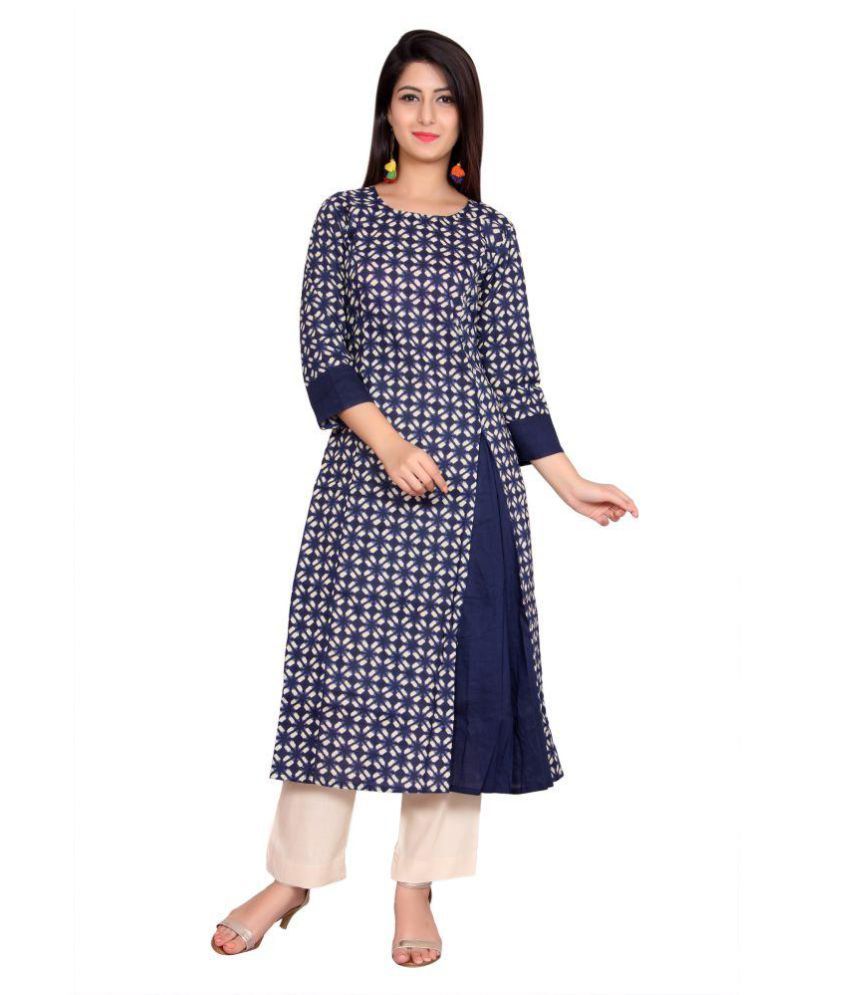 ceil Blue Cotton A-line Kurti - Buy ceil Blue Cotton A-line Kurti ...