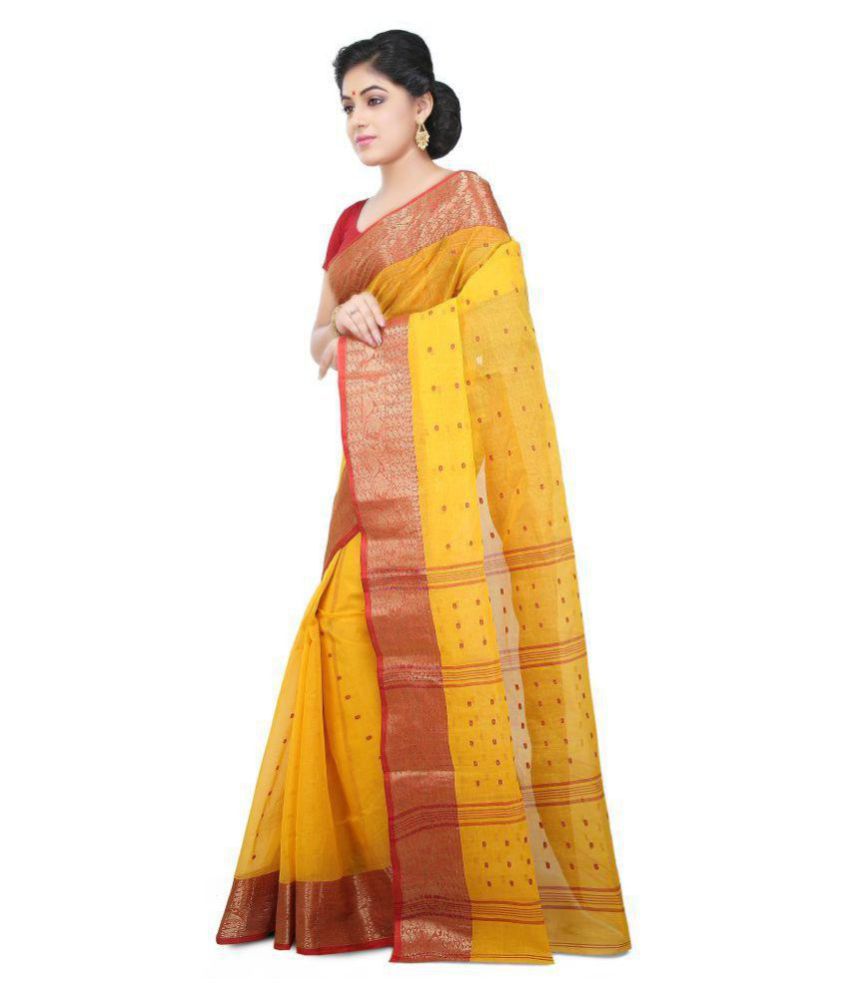 Wooden Tant Yellow and Brown Cotton Saree - Buy Wooden Tant Yellow and ...