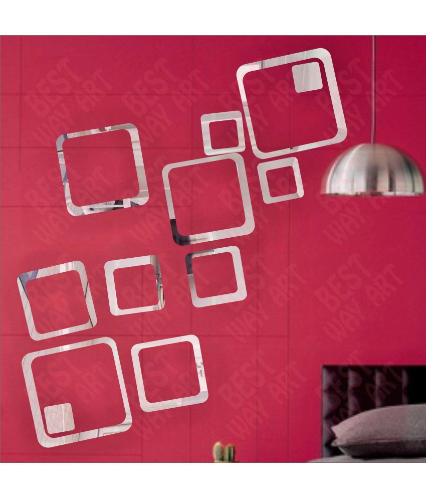 BEST DECOR 12 Square Silver 4 Acrylic Silver Wall Sticker Pack of 12