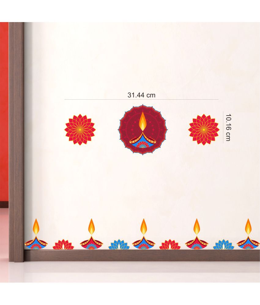 Asian Paints Flower Diya Vinyl Multicolour Wall Sticker Pack of 1