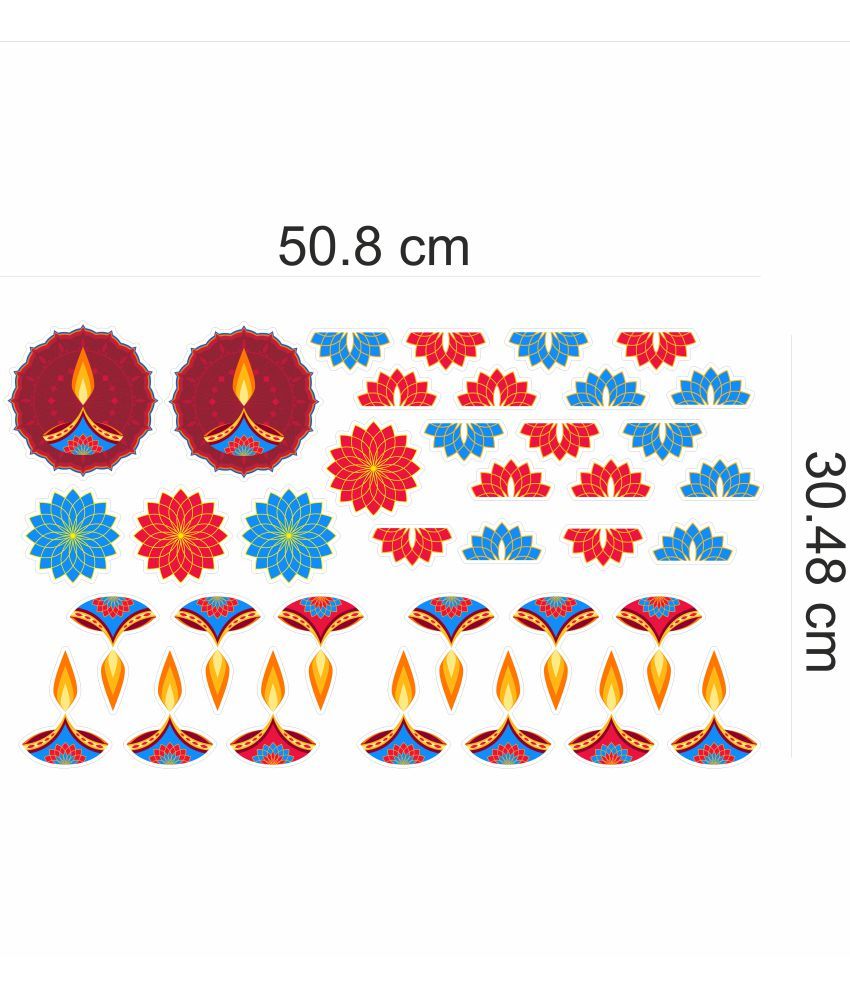 Asian Paints Flower Diya Vinyl Multicolour Wall Sticker Pack of 1