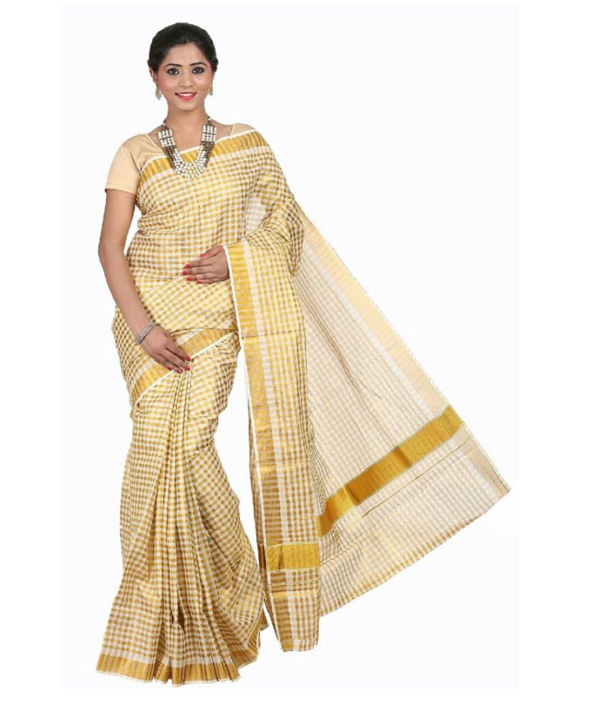     			RSV FABRICS Beige Kerela Cotton Saree