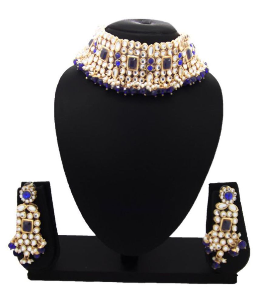 9blings Royal Blue Kundan Jadau Pearl 
